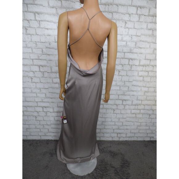 $248 Lovers + Friends Dark Grey Draped Back Sheyla Satin Gown Small NEW - Picture 13 of 16